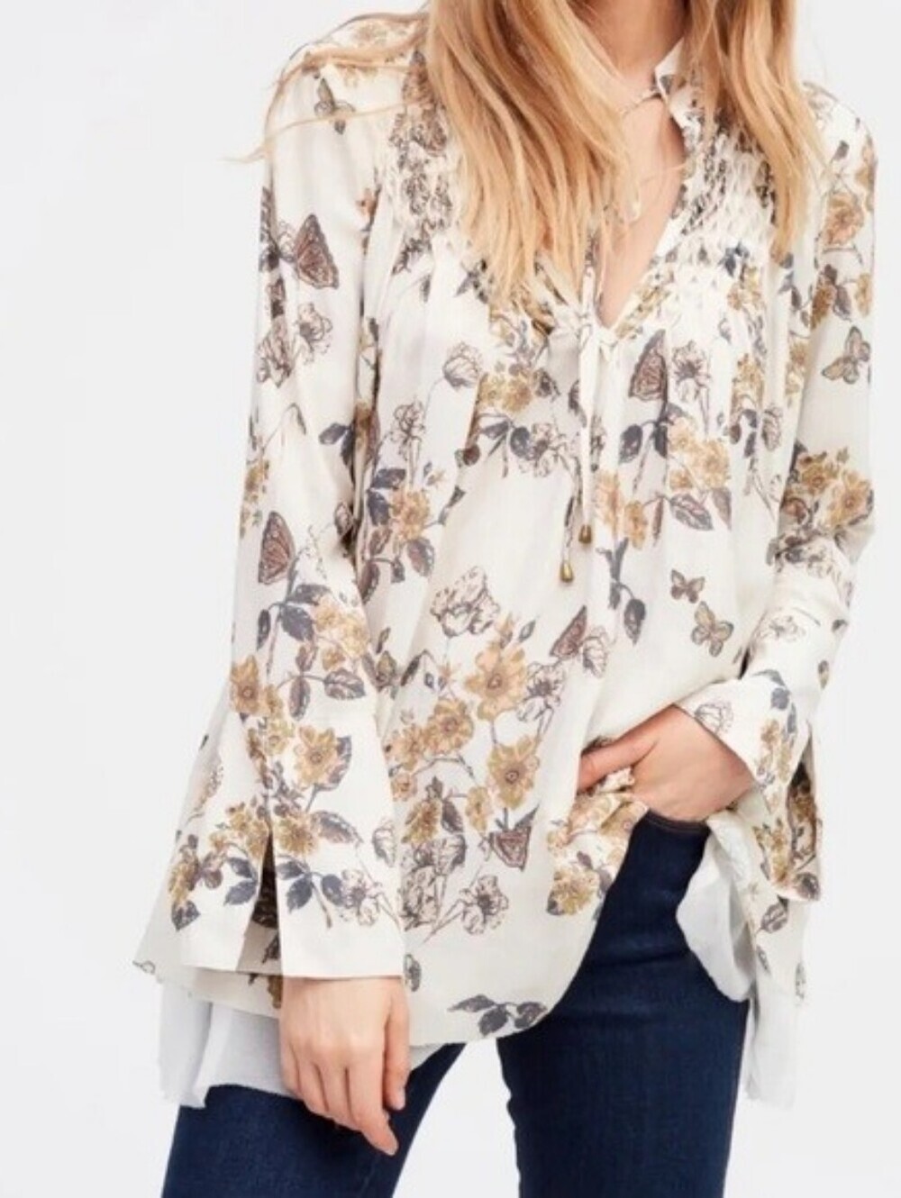 Free People Pebble Crepe So Fine Boho Oversized Tunic Top Size XS